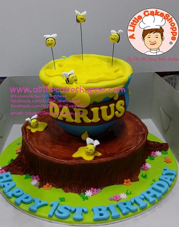 Best Customised Cake Singapore custom cake 2D 3D birthday cake cupcakes wedding corporate events anniversary fondant fresh cream buttercream cakes alittlecakeshoppe compliments review singapore bakers SG cakeshop ah beng who bakes winnie the pooh honey pots and bees